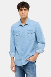 Męska Koszula Mustang Style Duver Denim Blue 1017538 5000 100. Niebieskie koszule Mustang, m, bez wzorów, z denimu, bez kołnierzyka, bez ramiączek. Za 119.99 zł.