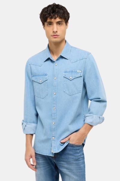 Męska Koszula Mustang Style Duver Denim Blue 1017538 5000 100. Niebieskie koszule Mustang, m, bez wzorów, z denimu, bez kołnierzyka, bez ramiączek. Za 119.99 zł.