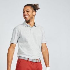 Koszulka polo do golfa z krótkim rękawem męska Inesis MW500. Szare koszulki polo sportowe INESIS, m, bez wzorów, z bawełny, bez kołnierzyka, bez ramiączek, na golfa. Za 59.99 zł.