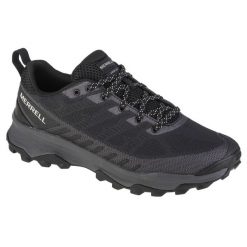 Buty trekkingowe męskie, Merrell Speed Ecco. Czarne buty turystyczne Merrell, bez wzorów, z materiału, przed kostkę, bez zapięcia, trekkingowe. Za 409.99 zł.