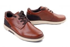 Rieker B3313-24 brown, półbuty męskie. Brązowe eleganckie półbuty Rieker, bez wzorów, ze skóry, bez obcasa, bez zapięcia. Za 439.90 zł.