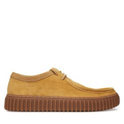 Półbuty Clarks. Żółte eleganckie półbuty Clarks, bez wzorów, bez obcasa, bez zapięcia. Za 459.99 zł.