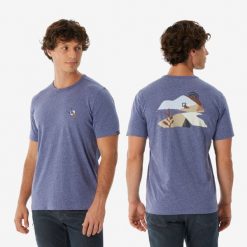 Koszula turystyczna męska z krótkim rękawem Quechua NH100. Fioletowe koszule QUECHUA, l, bez wzorów, z bawełny, bez kołnierzyka, bez ramiączek. Za 44.99 zł.