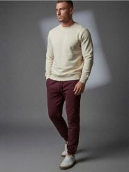 Spodnie dresowe jogger - bordowy. Czerwone joggery i bojówki Sinsay, l, bez wzorów, z dresówki. Za 29.99 zł.