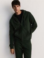 Bluza z kapturem - ciemnozielony. Zielone bluzy z kapturem Reserved, l, bez wzorów, z bawełny, z kapturem. W wyprzedaży za 89.99 zł.
