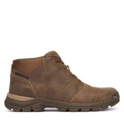 Trzewiki CAT Footwear. Brązowe botki sznurowane CAT Footwear, bez wzorów, bez obcasa, bez zapięcia. Za 519.99 zł.