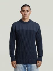 G-Star Sweter w kolorze granatowym rozmiar: L. Niebieskie swetry nierozpinane G-Star, l, z aplikacjami, z bawełny, bez kołnierzyka, bez ramiączek. Za 319.95 zł.