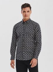 PAKO LORENTE – Czarna koszula w kwiaty. Czarne koszule Pako Lorente, m, bez wzorów, z bawełny, bez kołnierzyka, bez ramiączek. Za 149.99 zł.