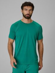 4F Koszulka do biegania szybkoschnąca męska - zielona S. Zielone t-shirty 4F, l, bez wzorów, z dzianiny, bez kołnierzyka, bez ramiączek. Za 129.99 zł.