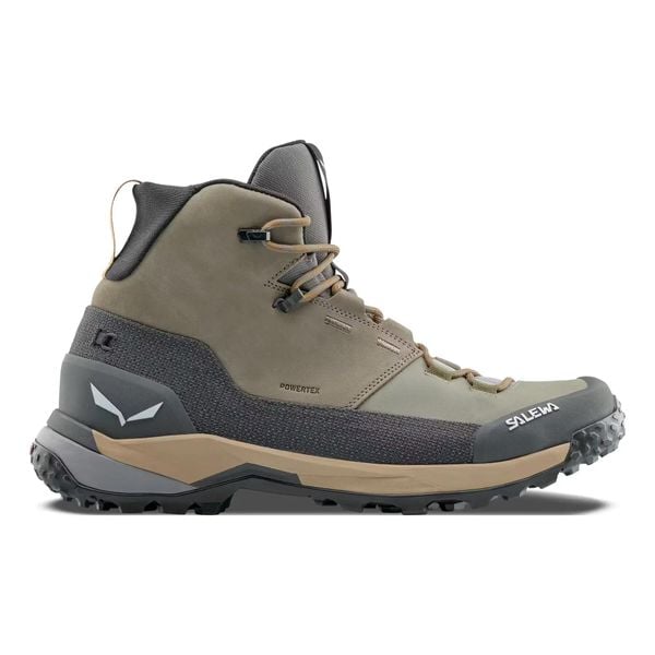 Buty trekkingowe Salewa Puez Leather Mid PTX. Brązowe buty turystyczne Salewa, bez wzorów, z nubiku, bez zapięcia, trekkingowe. Za 837.50 zł.