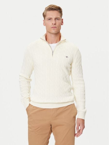 Gant Sweter 8050603 Écru Regular Fit. Swetry rozpinane GANT, m, bez wzorów, z bawełny, bez kołnierzyka, bez ramiączek. Za 429.99 zł.