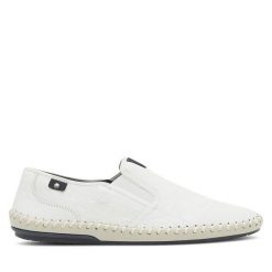 Półbuty Rieker. Białe eleganckie półbuty Rieker, bez wzorów, bez obcasa, bez zapięcia. Za 369.99 zł.