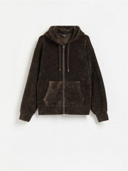 Sztruksowa bluza z kapturem - ciemnobrązowy. Brązowe bluzy z kapturem Reserved, l, bez wzorów, z dzianiny, z kapturem. Za 149.99 zł.