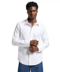 MĘSKA KOSZULA LEE PATCH SHIRT BRIGHT WHITE 112363908. Białe koszule Lee, m, bez wzorów, bez kołnierzyka, bez ramiączek. Za 169.99 zł.