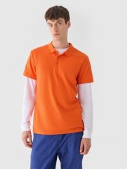 4F Koszulka polo męska - pomarańczowa M. Brązowe koszulki polo sportowe 4F, m, bez wzorów, z bawełny, bez kołnierzyka, bez ramiączek. W wyprzedaży za 59.99 zł.