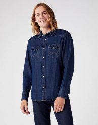 MĘSKA KOSZULA JEANSOWA WRANGLER 27MW NEW W5MSLW301 112130242. Białe koszule Wrangler, m, bez wzorów, z bawełny, bez kołnierzyka, bez ramiączek. Za 169.99 zł.
