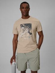 4F T-shirt regular z nadrukiem męski - beżowy XL. Brązowe t-shirty 4F, m, bez wzorów, z bawełny, bez kołnierzyka, bez ramiączek. Za 69.99 zł.