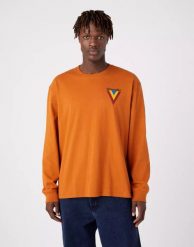 WRANGLER CHEST LOGO TEE MĘSKI LONGSLEEVE KOSZULKA Z DŁUGIM RĘKAWEM NUTMEG BROWN W7BKEEH02 112321458. Brązowe bluzki z długim rękawem Wrangler, m, bez wzorów, bez kołnierzyka, bez ramiączek. Za 109.99 zł.