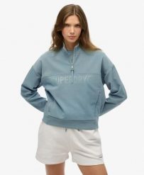 Superdry Bluza Active Tech Logo Relaxed Half Zip Luźny krój. Niebieskie bluzy bez kaptura Superdry, bez wzorów, z bawełny, bez kaptura. Za 343.05 zł.