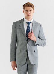 PAKO LORENTE – Szara marynarka garniturowa w niebieską kratę. Niebieskie garnitury Pako Lorente, na co dzień, bez wzorów, z elastanu. Za 399.99 zł.