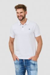 GUESS Białe polo Washed. Białe koszulki polo Guess, l, z aplikacjami, bez kołnierzyka, bez ramiączek. W wyprzedaży za 228.99 zł.
