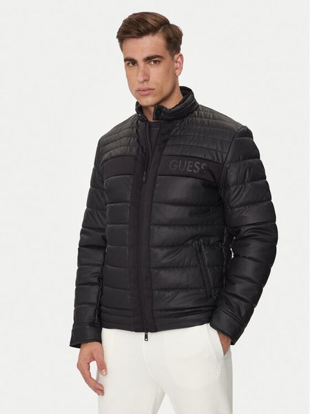 Guess Kurtka przejściowa M4YL16 WFHD0 Czarny Regular Fit. Czarne kurtki Guess, m, z aplikacjami, ze skóry, bez kaptura. Za 824.99 zł.