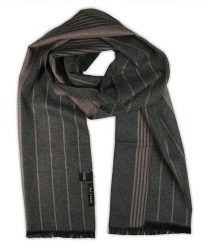 Szalik Dwustronny, Szaro-Beżowy w Paski, Prążki, Jesienno-Zimowy, 100% Wiskoza -ALTIES. Szare szaliki Alties, bez wzorów, z bawełny. Za 59.00 zł.