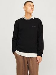 Jack & Jones Sweter "Brad" w kolorze czarnym rozmiar: L. Czarne swetry nierozpinane Jack & Jones, l, bez wzorów, z bawełny, bez kołnierzyka, bez ramiączek. Za 88.43 zł.