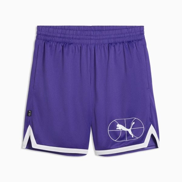 Spodenki koszykarskie męskie Puma JUNIOR VARSITY BASKETBALL 7'' 63307610. Fioletowe krótkie spodenki sportowe Puma, l, bez wzorów, z materiału. Za 81.26 zł.