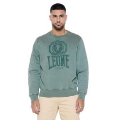 Bluza z bawełna z ściągacze na co dzień na siłownię. Zielone bluzy LEONE 1947 APPAREL, bez wzorów, z bawełny, bez kaptura. W wyprzedaży za 157.01 zł.