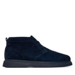 Trzewiki Tommy Hilfiger. Niebieskie botki sznurowane Tommy Hilfiger, bez wzorów, bez obcasa, bez zapięcia. Za 649.99 zł.