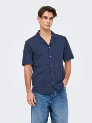ONLY & SONS Koszula "Eye resort" w kolorze granatowym rozmiar: XXL. Niebieskie koszule Only & Sons, xxl, bez wzorów, z bawełny, bez kołnierzyka, bez ramiączek. Za 83.42 zł.