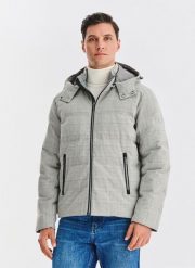 PAKO LORENTE – Szara kurtka w kratę z odpinanym kapturem. Szare kurtki Pako Lorente, na zimę, m, bez wzorów, z elastanu. Za 799.99 zł.