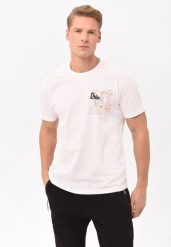 Koszulka z nadrukiem T-MAP. Białe t-shirty Volcano, l, bez wzorów, z bawełny, bez kołnierzyka, bez ramiączek. Za 69.99 zł.