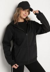 Czarna Rozpinana Bluza z Bawełną i Kapturem Typu Oversize Diosa. Czarne bluzy z kapturem Born2be, na jesień, l, bez wzorów, z bawełny. Za 59.99 zł.