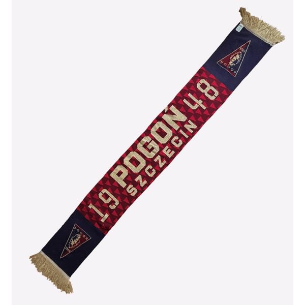 Szalik POGOŃ PORTOWCY granatowo-bordowy 26/27. Czerwone szaliki POGOŃ, z aplikacjami, z elastanu. Za 49.99 zł.