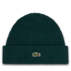 Czapka Lacoste. Zielone czapki zimowe LACOSTE, bez wzorów. Za 284.99 zł.