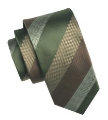 Elegancki i Modny Męski Krawat - Angelo di Monti - Pasy, Zieleń, Brąz, Beż. Zielone krawaty i muchy Angelo di Monti, bez wzorów, z tkaniny. Za 45.00 zł.