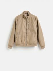 Kurtka bomber z imitacji zamszu - beżowy. Brązowe kurtki Reserved, l, bez wzorów, bez kaptura. Za 259.99 zł.