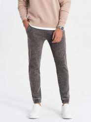 Spodnie męskie marmurkowe jeansowe JOGGERY - szare V3 OM-PADJ-0133 - XL. Szare joggery i bojówki Ombre Clothing, l, bez wzorów, z bawełny. W wyprzedaży za 69.99 zł.