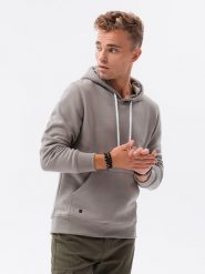 Bluza męska z kapturem BASIC - ciepłoszara V18 OM-SSBN-0120 - XXL. Szare bluzy Ombre Clothing, l, bez wzorów, z bawełny, z kapturem. Za 57.99 zł.