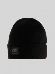 4F Czapka beanie męska - czarna Uniwersalny. Czarne czapki zimowe 4F, bez wzorów, z dzianiny. Za 49.99 zł.