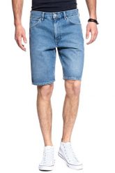 SPODENKI MĘSKIE WRANGLER DENIM SHORT KABEL BLUE W14CER19K 112126586. Niebieskie szorty Wrangler, m, bez wzorów, z denimu, klasyczne. W wyprzedaży za 69.99 zł.