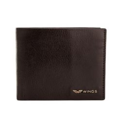 WINGS Męski portfel ze skóry naturalnej bydlęcej z odchylaną klapką Brown. Brązowe portfele Wings, bez wzorów, z materiału. Za 82.90 zł.