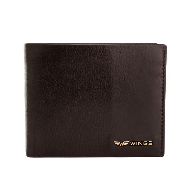 WINGS Męski portfel ze skóry naturalnej bydlęcej z odchylaną klapką Brown. Brązowe portfele Wings, bez wzorów, z materiału. Za 82.90 zł.