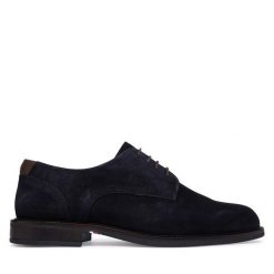 Półbuty Tommy Hilfiger. Niebieskie eleganckie półbuty Tommy Hilfiger, bez wzorów, bez obcasa, bez zapięcia. Za 649.99 zł.