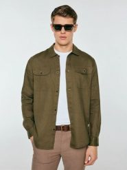 Lniana koszula męska khaki Workelin 303. Zielone koszule BIG STAR, l, bez wzorów, z tkaniny, bez kołnierzyka, bez ramiączek. Za 249.99 zł.