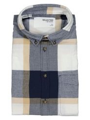 SELECTED HOMME Koszula - Slim fit - w kolorze granatowo-beżowo-białym rozmiar: XL. Niebieskie koszule Selected Homme, xl, bez wzorów, z bawełny, bez kołnierzyka, bez ramiączek. Za 61.89 zł.