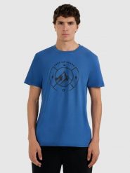 4F T-shirt regular z nadrukiem męski - niebieski 3XL. Niebieskie t-shirty 4F, m, bez wzorów, z materiału, bez kołnierzyka, bez ramiączek. Za 59.99 zł.