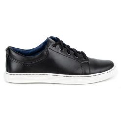 Olivier Buty Męskie skórzane casual 946MA czarne. Czarne buty sportowe casual na jesień, bez wzorów, z jeansu, bez zapięcia. Za 351.82 zł.